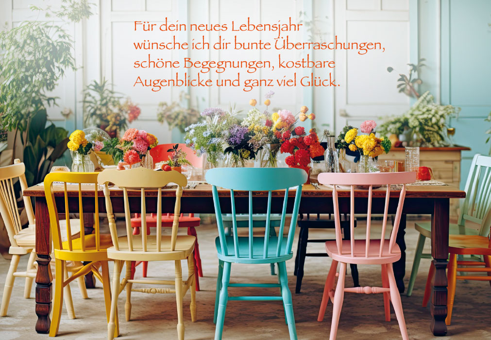 Geburtstag - Blumen, Tisch mit Blumen