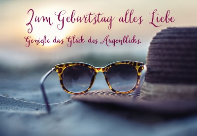 Geburtstag - Sonnenbrille, Hut, Sand  Geburtstag - Sonnenbrille, Hut, Sand