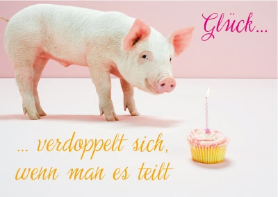Postkarte - Schweinchen und Kuchen