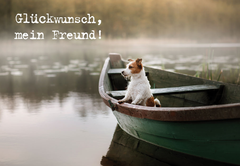 (M?nner) Geburtstag - Hund in Boot auf See (M?nner) Geburtstag - Hund in Boot auf See
