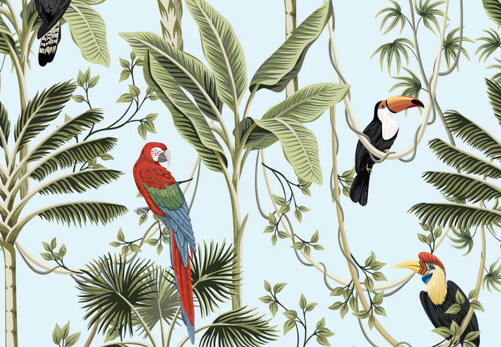 Glückwunsch - Papagei, Kakadu, Dschungel, Illustration