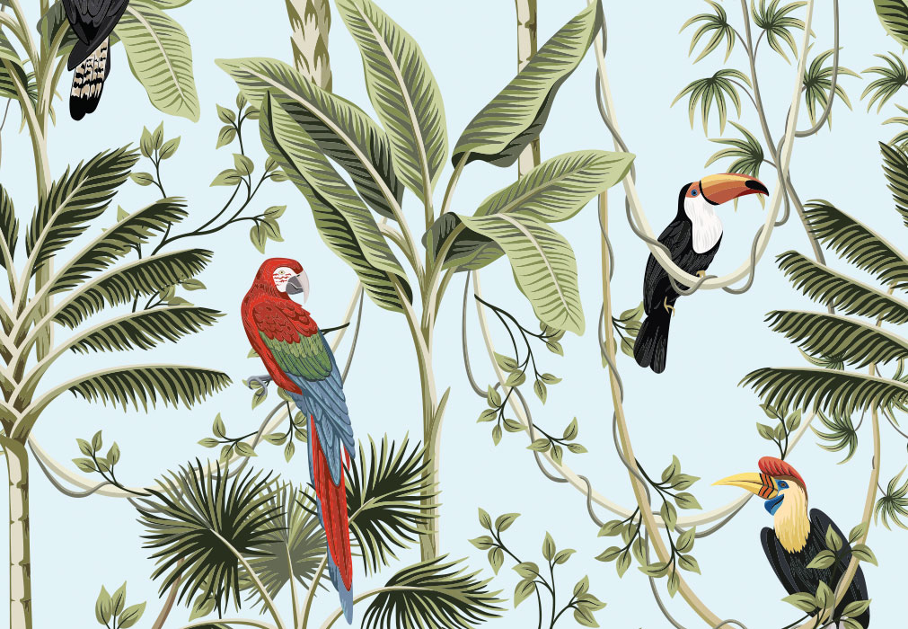 Glückwunsch - Papagei, Kakadu, Dschungel, Illustration Glückwunsch - Papagei, Kakadu, Dschungel, Illustration