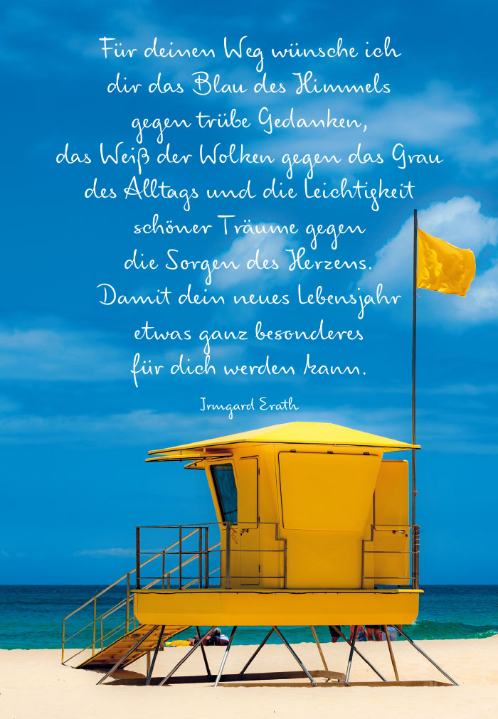 Geburtstag - Strand, gelbes Haus mit gelber Fahne Geburtstag - Strand, gelbes Haus mit gelber Fahne