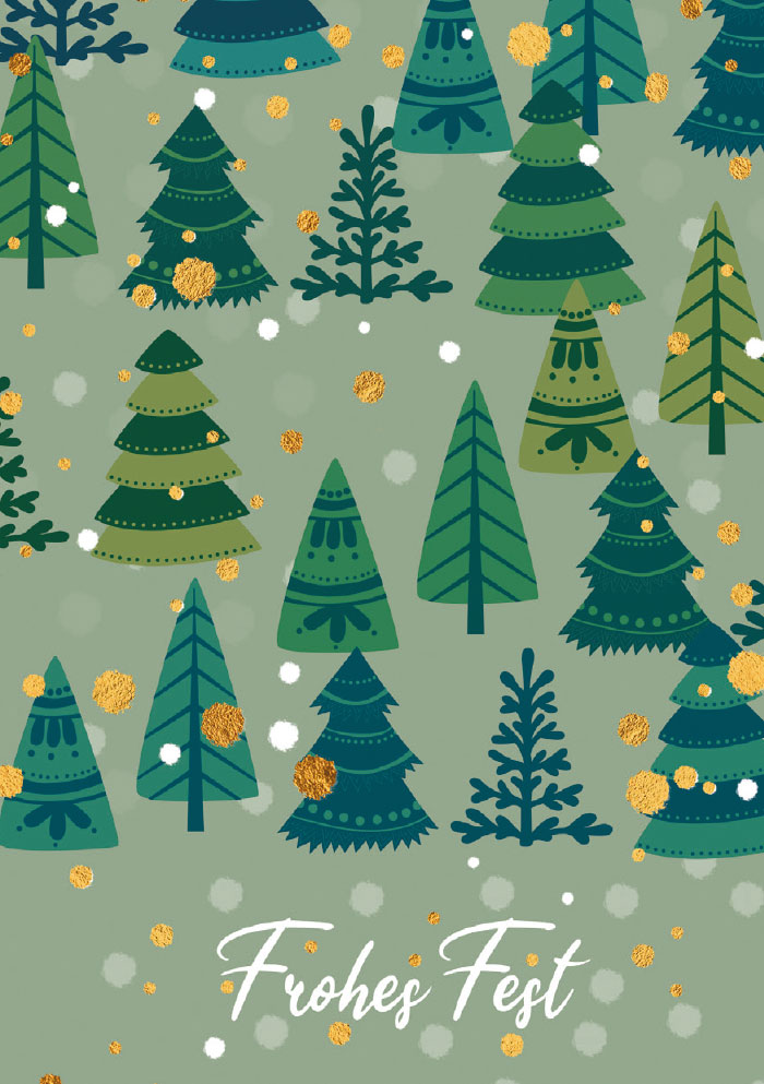 Weihnachten - Kleine Kartengrüße Christbäume, illustriert