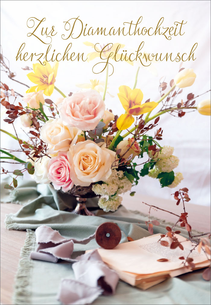 Diamanthochzeit - Blumenstrauß, Brief, Bett Diamanthochzeit - Blumenstrauß, Brief, Bett