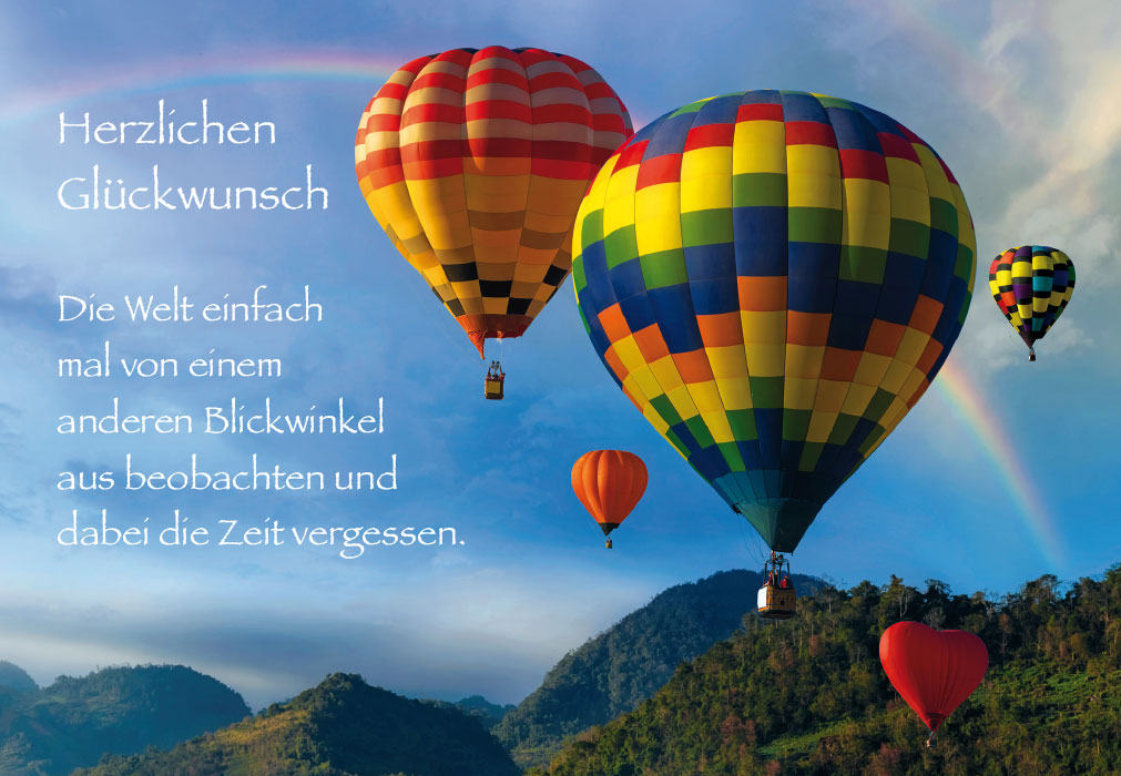 Geburtstag - viele, bunte Heißluftballone am Himmel Geburtstag - viele, bunte Heißluftballone am Himmel