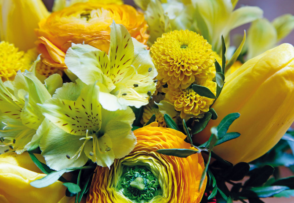Blumen - gelbe Ranunkeln und Lilien Blumen - gelbe Ranunkeln und Lilien