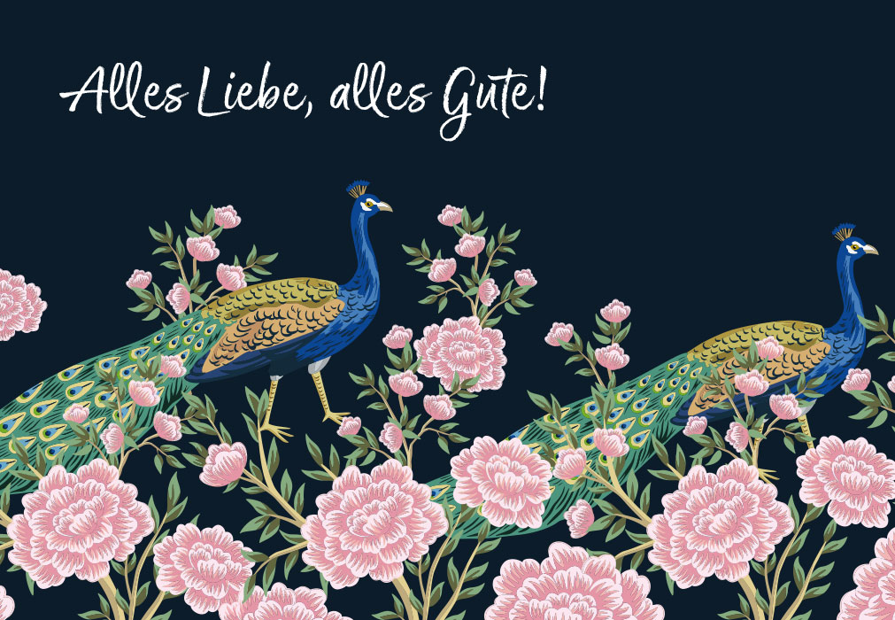 Glückwunsch - Pfaue im Rosenmeer Glückwunsch - Pfaue im Rosenmeer