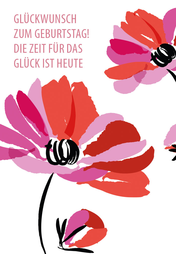 Geburtstag - Illustration, lila, rosa, rote Blumen