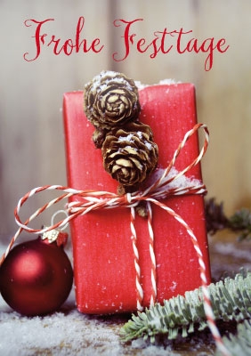Weihnachten - Kleine Kartengrüße rotes Geschenk, Kugel 