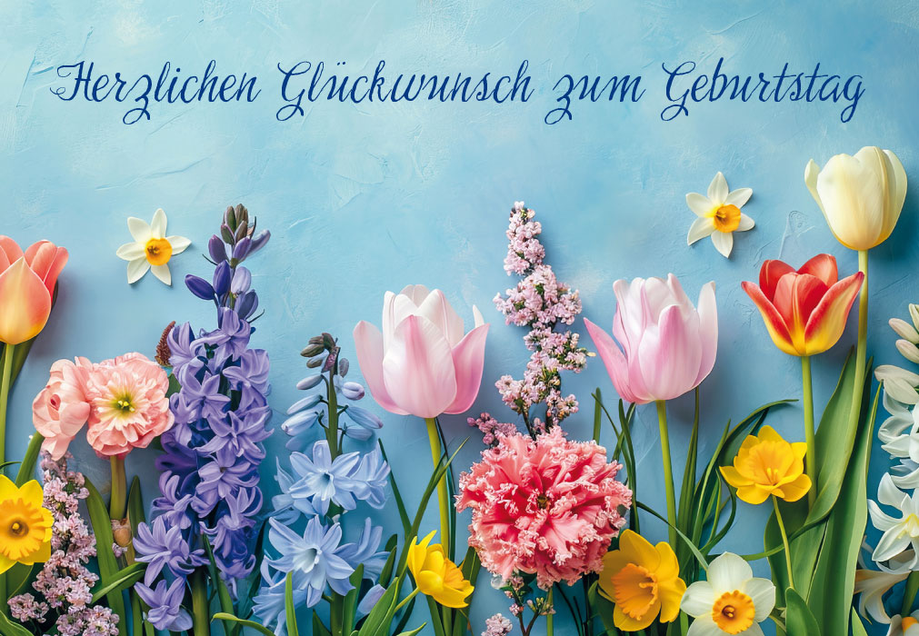 Geburtstag - Blumen, rosa lila Tulpen, Narzissen Geburtstag - Blumen, rosa lila Tulpen, Narzissen