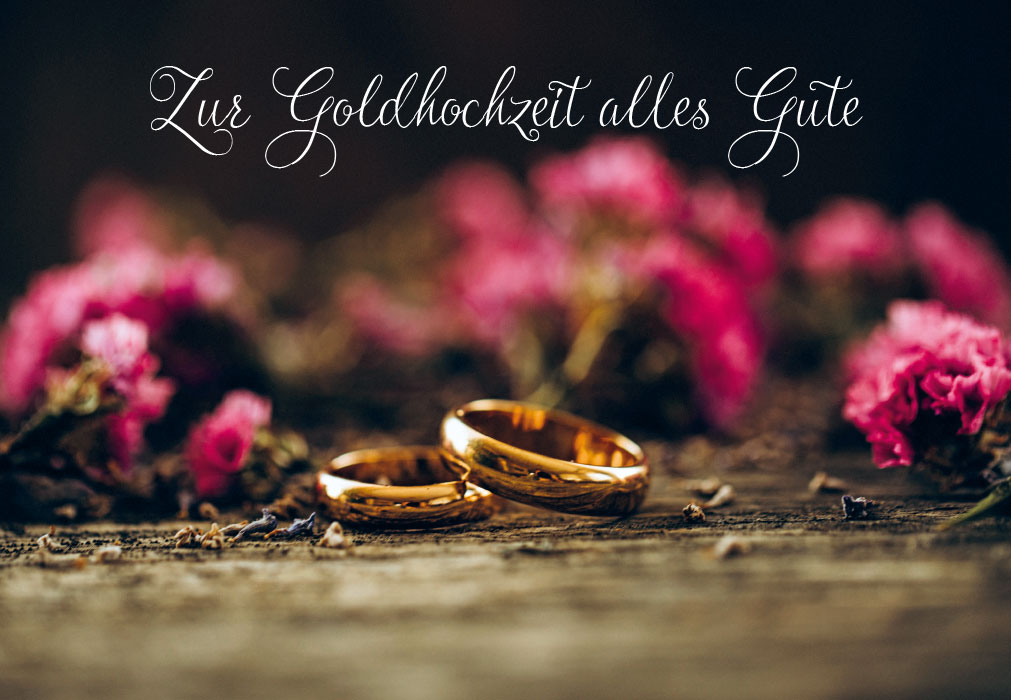 Goldhochzeit - rote Blumen, 2 Goldringe