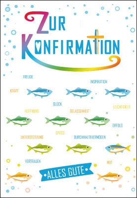Konfirmation - viele Fische, bunt, im Wasser. Illustration Konfirmation - viele Fische, bunt, im Wasser. Illustration