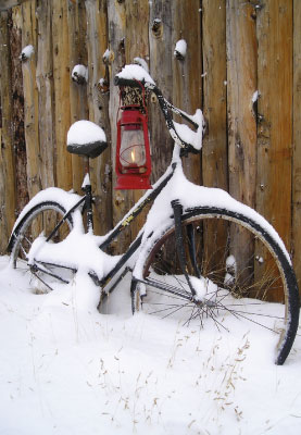 Weihnachten - Doppelkarte, Rad, Laterne, Schnee Weihnachten - Doppelkarte, Rad, Laterne, Schnee