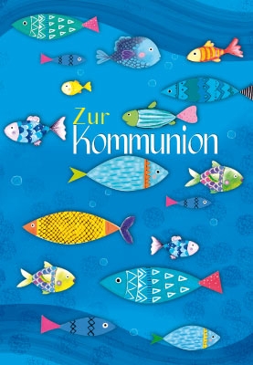 Kommunion - bunte Fische im Wasser, illustriert Kommunion - bunte Fische im Wasser, illustriert