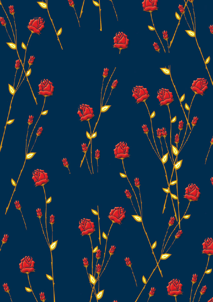 Kleine Kartengrüße - Rosen auf blauem Grund, illustriert - NEU!!!