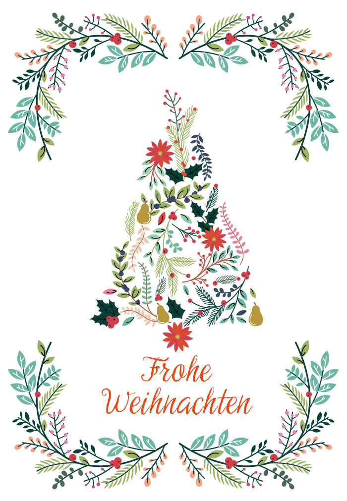 Weihnachten - illustrierter Weihnachtsbaum und Girlande
