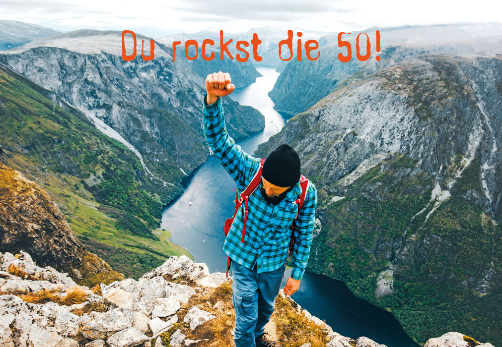 Zahlengeburtstag - sich freuender Mann über Fluß Zahlengeburtstag - sich freuender Mann über Fluß