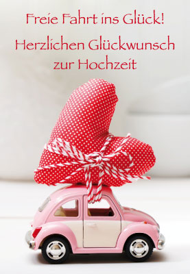 Hochzeit - Doppelkarte rosa Auto und ein Herz Hochzeit - Doppelkarte rosa Auto und ein Herz
