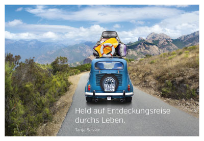 Von Mensch zu Mensch - Doppelkarte Auto mit viel auf dem Dach Von Mensch zu Mensch - Doppelkarte Auto mit viel auf dem Dach
