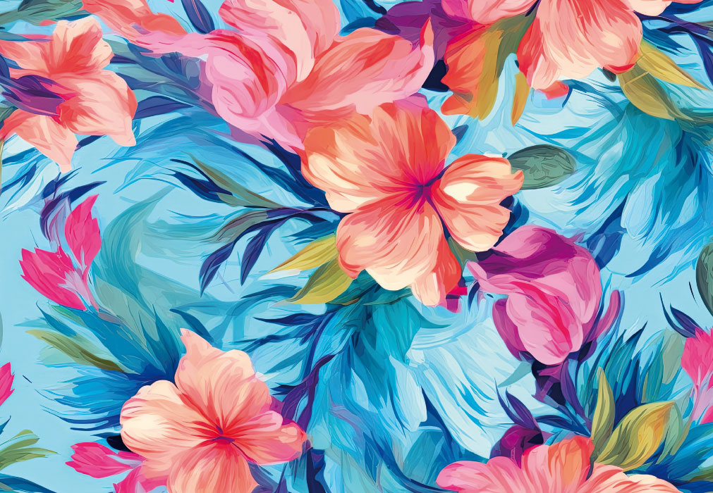 Glückwunsch - gemalte rosa Blumen vor blauem Himmel Glückwunsch - gemalte rosa Blumen vor blauem Himmel