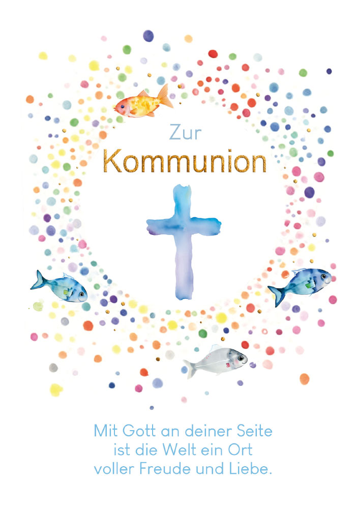 Kommunion - Kreuz, Fische, bunte Tupfen Kommunion - Kreuz, Fische, bunte Tupfen