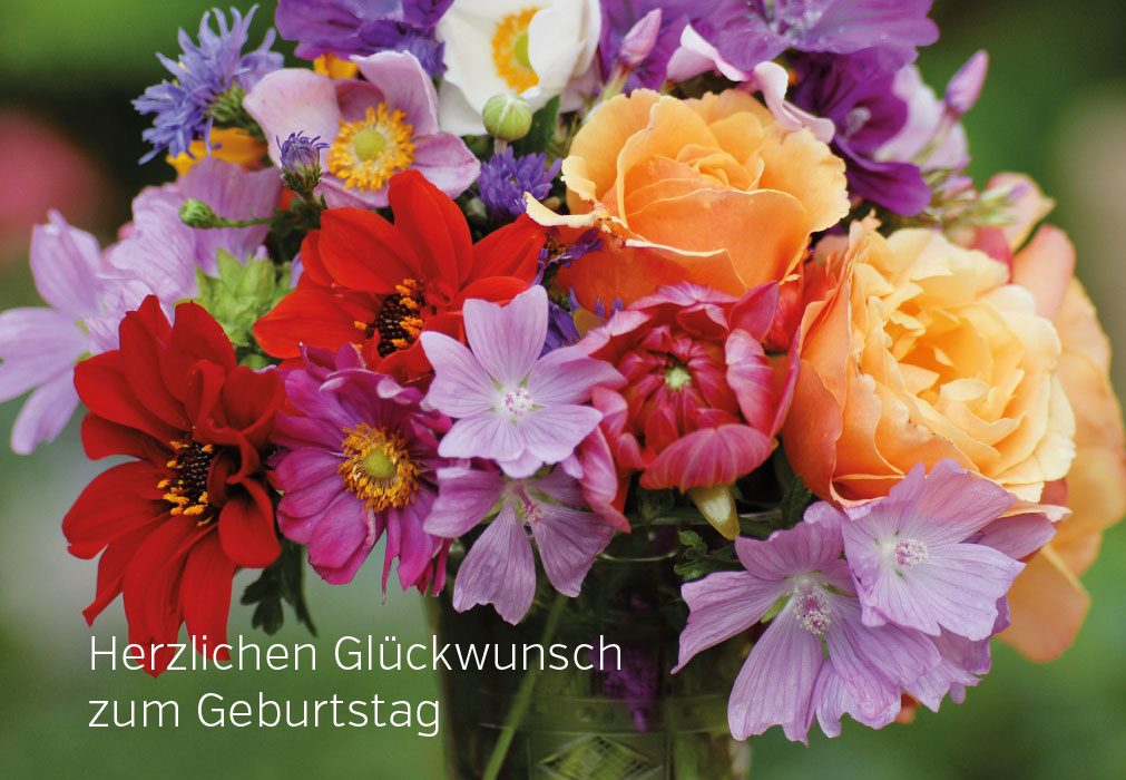 Geburtstag - bunter Blumenstrauß, gelb, rot, lila Geburtstag - bunter Blumenstrauß, gelb, rot, lila