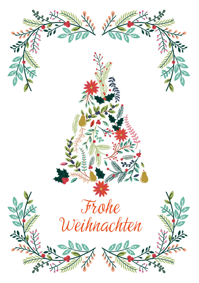 Weihnachten - Kleine Kartengrüße illustrierter Christbaum  Weihnachten - Kleine Kartengrüße illustrierter Christbaum