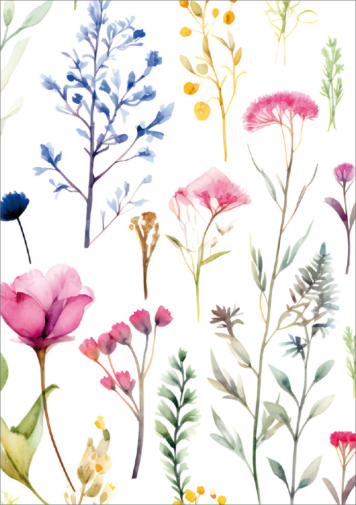 Kleine Kartengrüße - verschiedene, farbige Blumen, gemalt