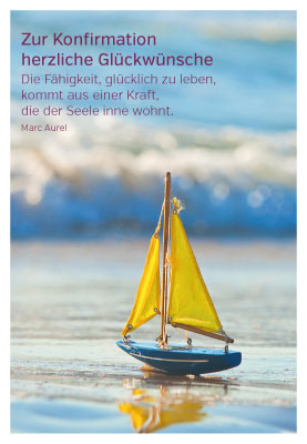 Konfirmation - Doppelkarte Minisegelboot auf dem Meer Konfirmation - Doppelkarte Minisegelboot auf dem Meer