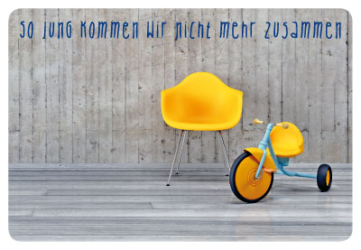 Gute Laune für jede Gelegenheit - Doppelkarte Dreirad und Stuhl, gelb Gute Laune für jede Gelegenheit - Doppelkarte Dreirad und Stuhl, gelb