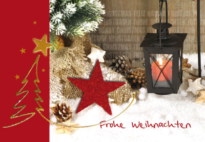 Weihnachten - Doppelkarte Stern, Baum, Windlicht