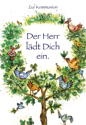 Kommunion - Doppelkarte Baum und Vögel