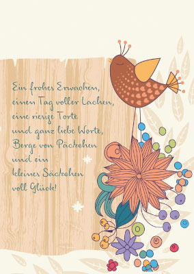 Postkarte - oranger Vogel und Bl?ten, illustriert Postkarte - oranger Vogel und Bl?ten, illustriert