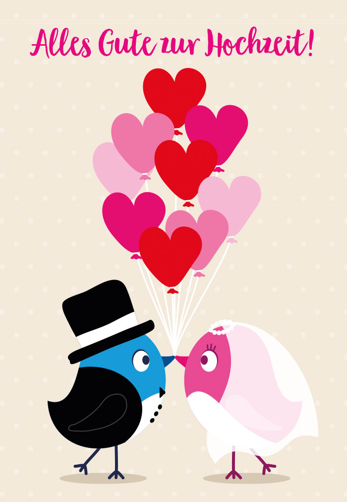 Hochzeit - küssende Vögel, Herzballons, Illustration Hochzeit - küssende Vögel, Herzballons, Illustration