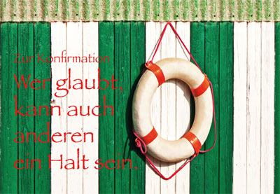 Konfirmation - Glückwunschkarte Rettungsring an Holzwand Konfirmation - Glückwunschkarte Rettungsring an Holzwand