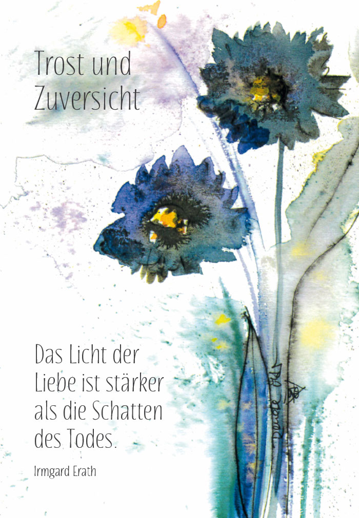 Trauer Doppelkarte -Illustration, blaue Blumen