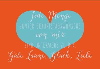 Geburtstag - Handlettering, orange mit Herz