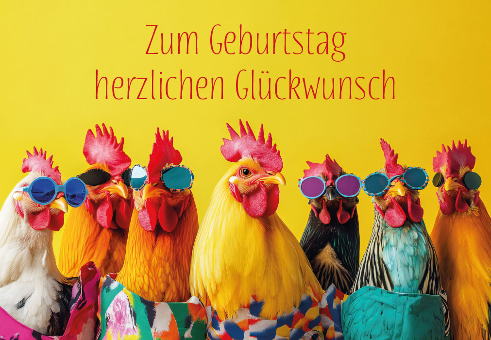 Geburtstag - Gute Laune, bunte Hühner mit Sonnenbrille Geburtstag - Gute Laune, bunte Hühner mit Sonnenbrille