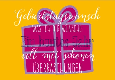 Geburtstag - Handlettering, gelb, lila mit Geschenk Geburtstag - Handlettering, gelb, lila mit Geschenk