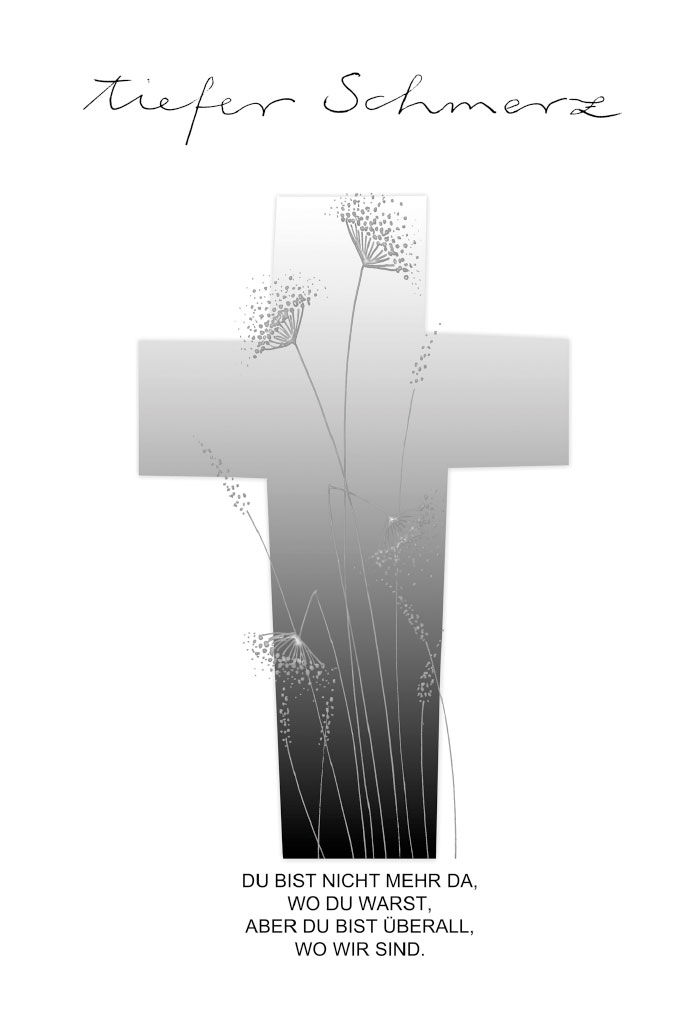 Trauer - gemalte Kreuz und Blumen