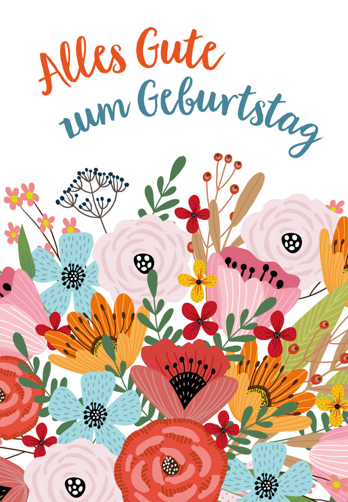 Geburtstag - bunter Blumenstrauß, illustriert NEU!!!