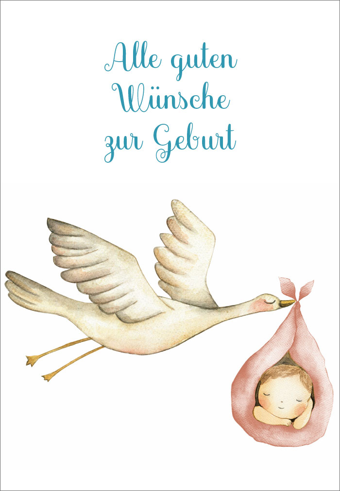 Geburt - Storch bringt Baby, gemalt Geburt - Storch bringt Baby, gemalt