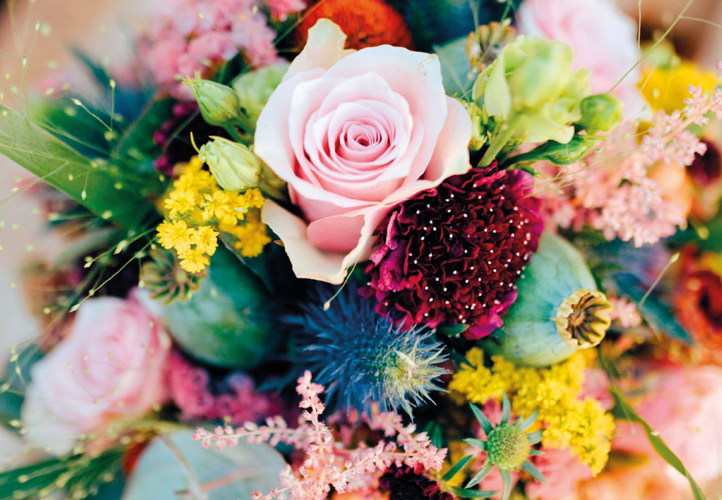 Blumen - Glückwunschkarte, bunter Straus mit Rosen Blumen - Glückwunschkarte, bunter Straus mit Rosen