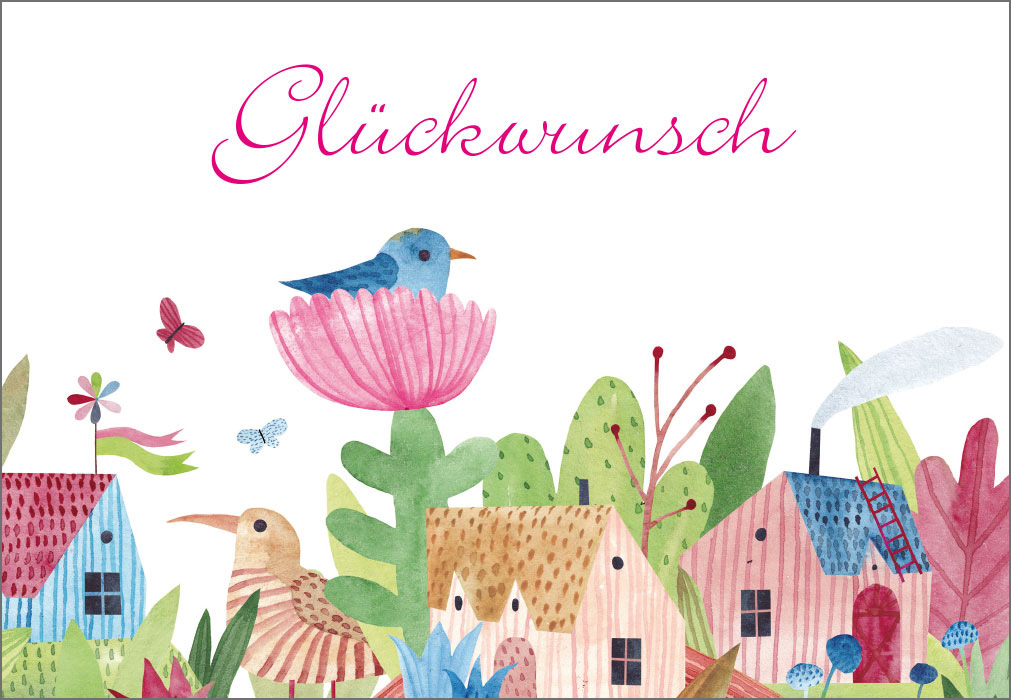 Glückwunsch - Vogel in Blumen, illustriert Glückwunsch - Vogel in Blumen, illustriert