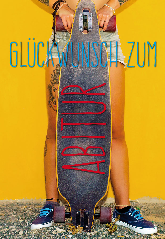 Abitur - Longboard, Teen, gelbe Wand Abitur - Longboard, Teen, gelbe Wand