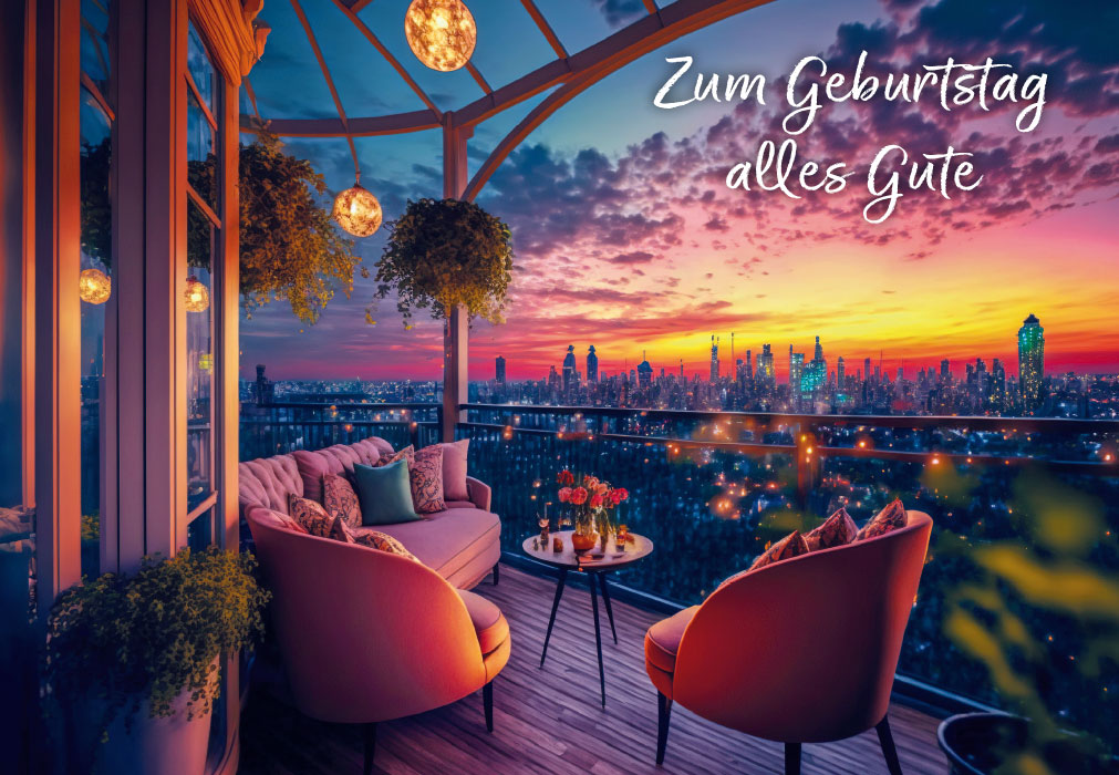 Geburtstag - Sonnenuntergang über erleuchteter Stadt Geburtstag - Sonnenuntergang über erleuchteter Stadt