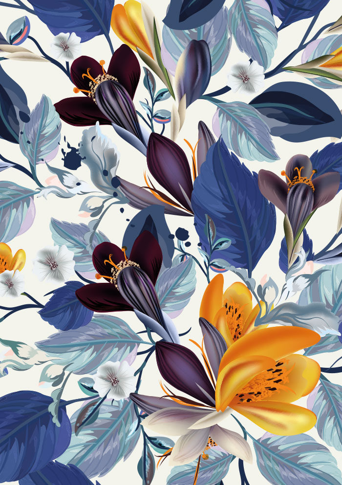 Kleine Kartengrüße - Orchideen, blau und Gold, Illustration Kleine Kartengrüße - Orchideen, blau und Gold, Illustration