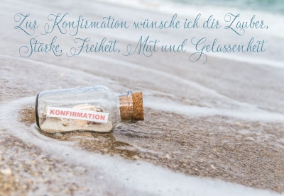 Konfirmation - Flaschenpost am Strand im Wasser Konfirmation - Flaschenpost am Strand im Wasser