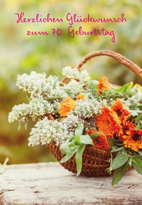 Zahlengeburtstag - orangene Gerbera, Blumen im Korb 